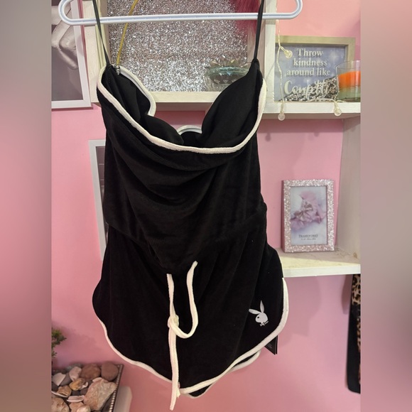 Dresses & Skirts - Black Playboy Romper with white Trim